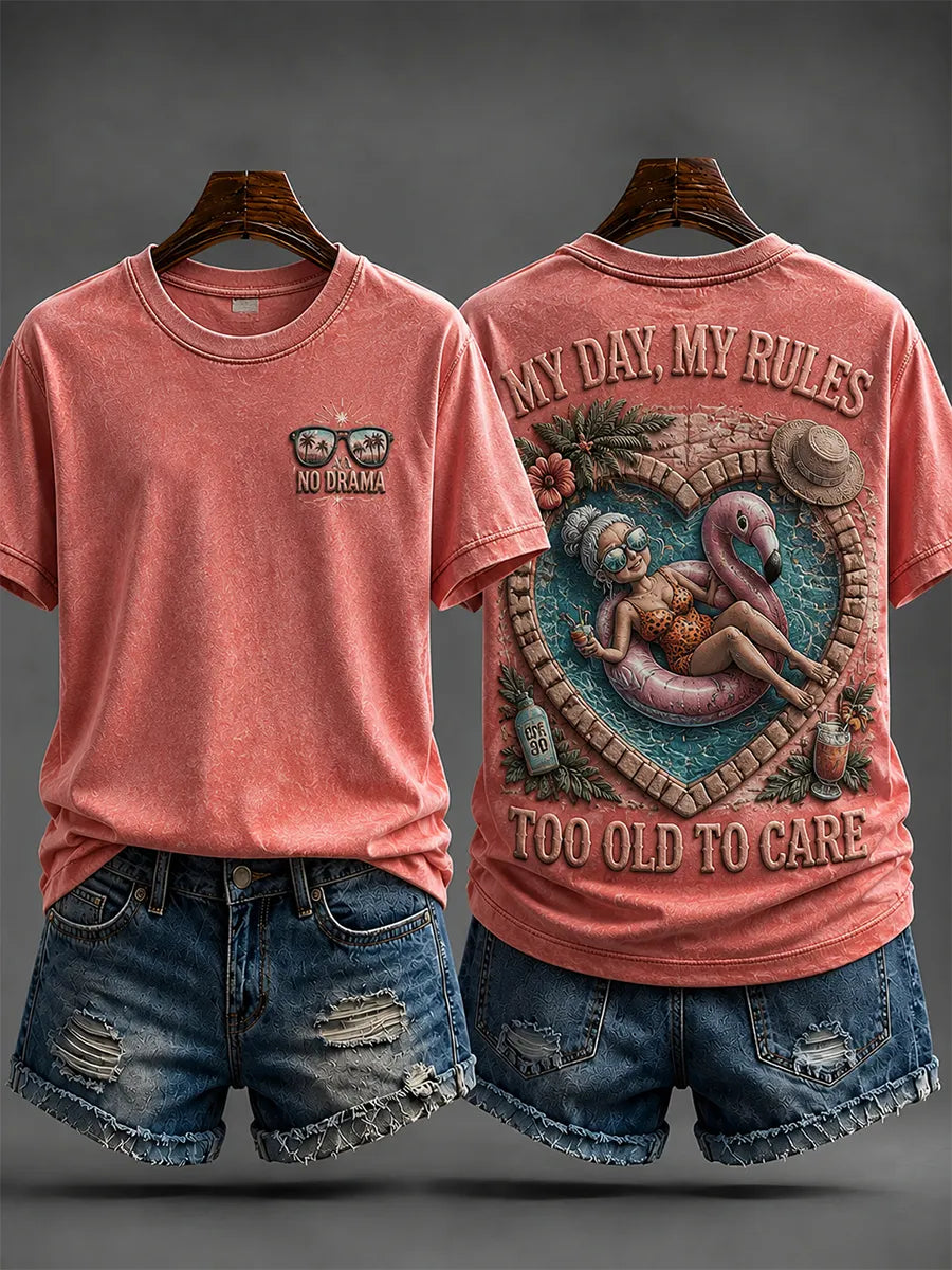 Women's Funny TOO OLD TO CARE Print Short-Sleeve T-Shirt