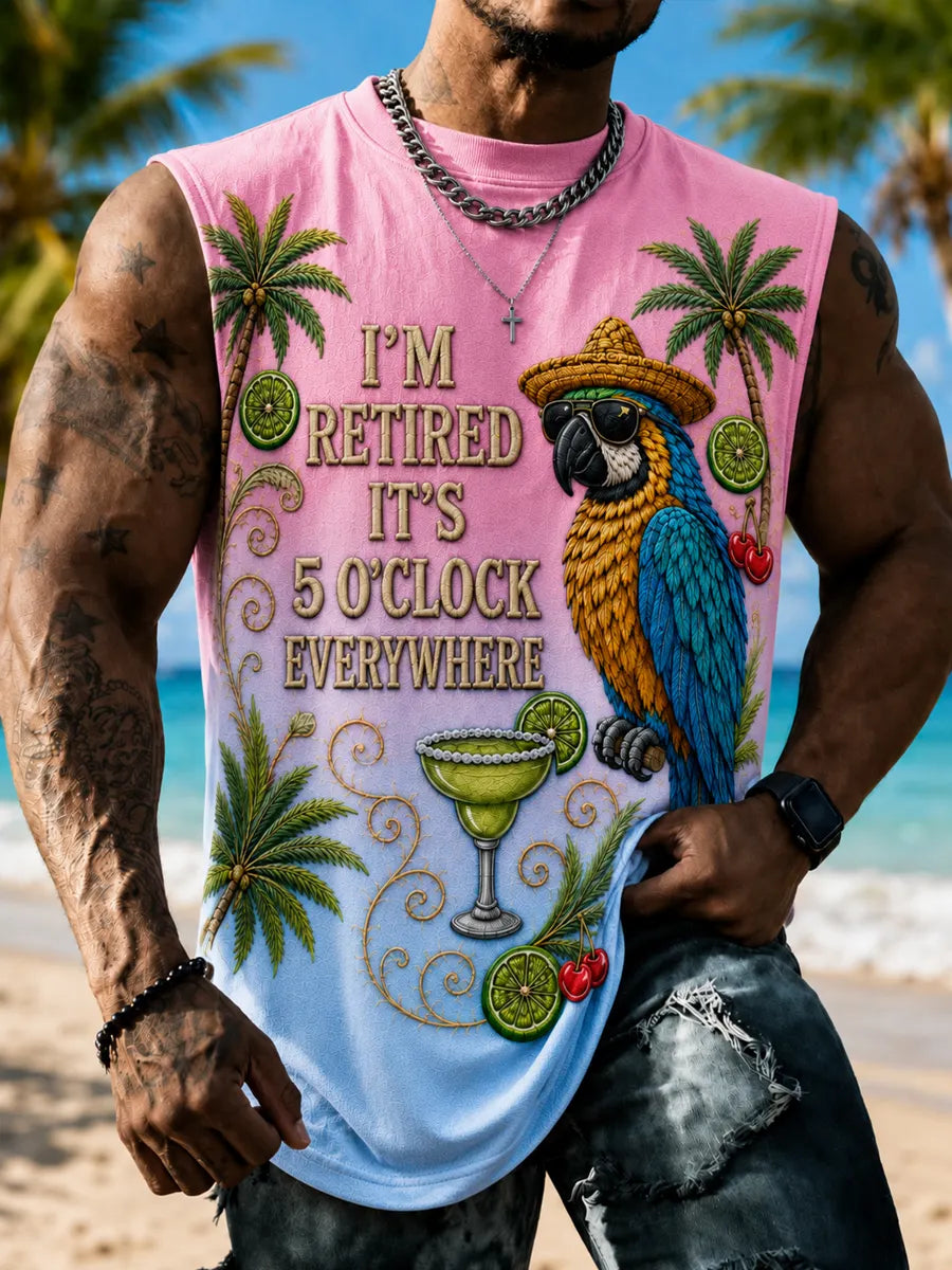 Men's I'm Retired It's 5 O'clock Everywhere Parrot Vests