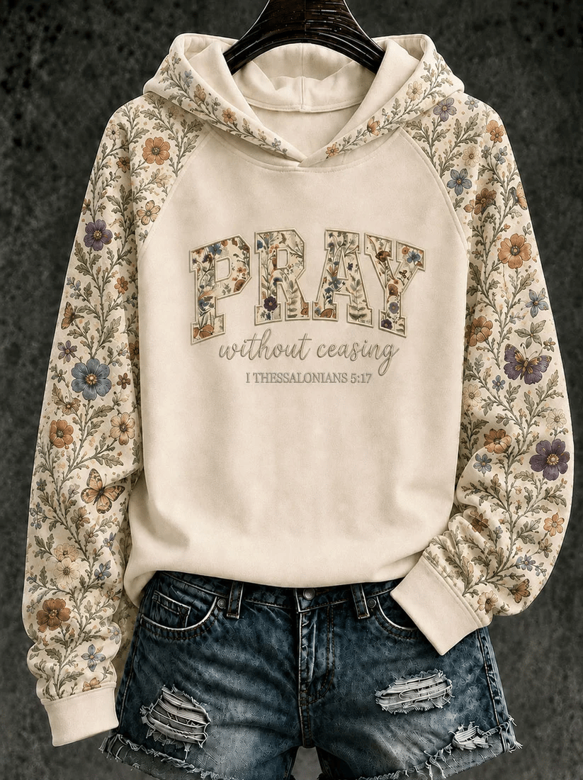 Women's 'Pray Without Ceasing' Printed Casual Hoodie
