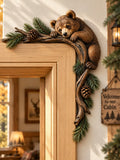 Rustic Bear Door Frame Decor – Wooden Pinecone & Evergreen Accent