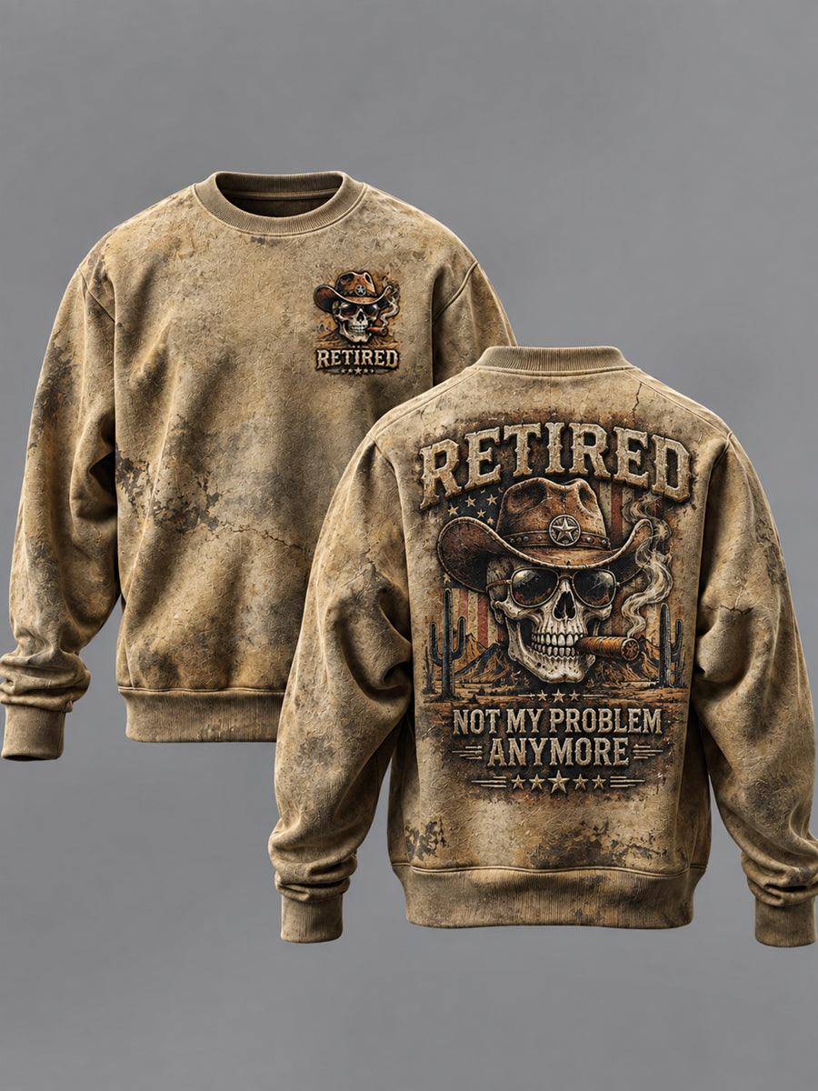 Men's Retro Retired Art Print Casual Sweatshirt