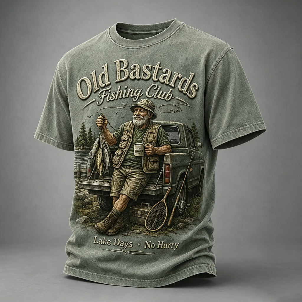 Men's Funny Old Bastards Fishing Club Lifetime Member Print Casual Tee