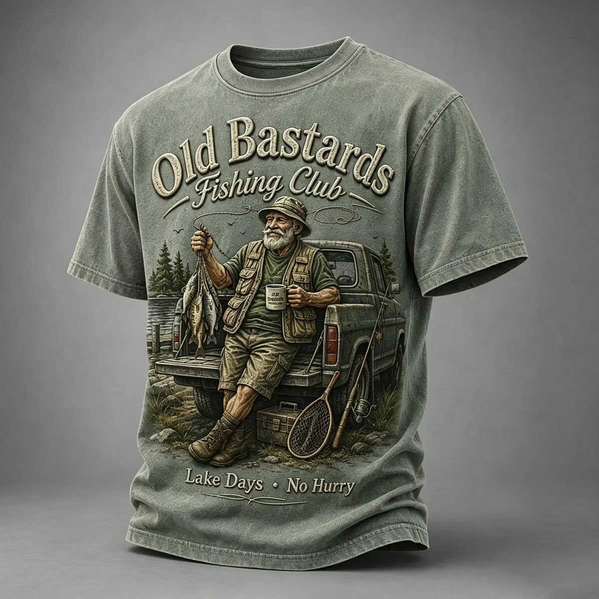 Men's Funny Old Bastards Fishing Club Lifetime Member Print Casual Tee