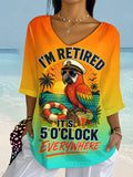 Women's I'm Retired It's 5 O'clock Everywhere Parrot Print Casual Half-Sleeve Top