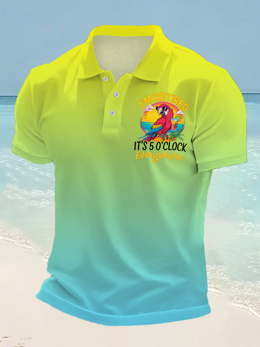 Men's I'm Retired It's 5 O'clock Somewhere Parrot Print Casual Top