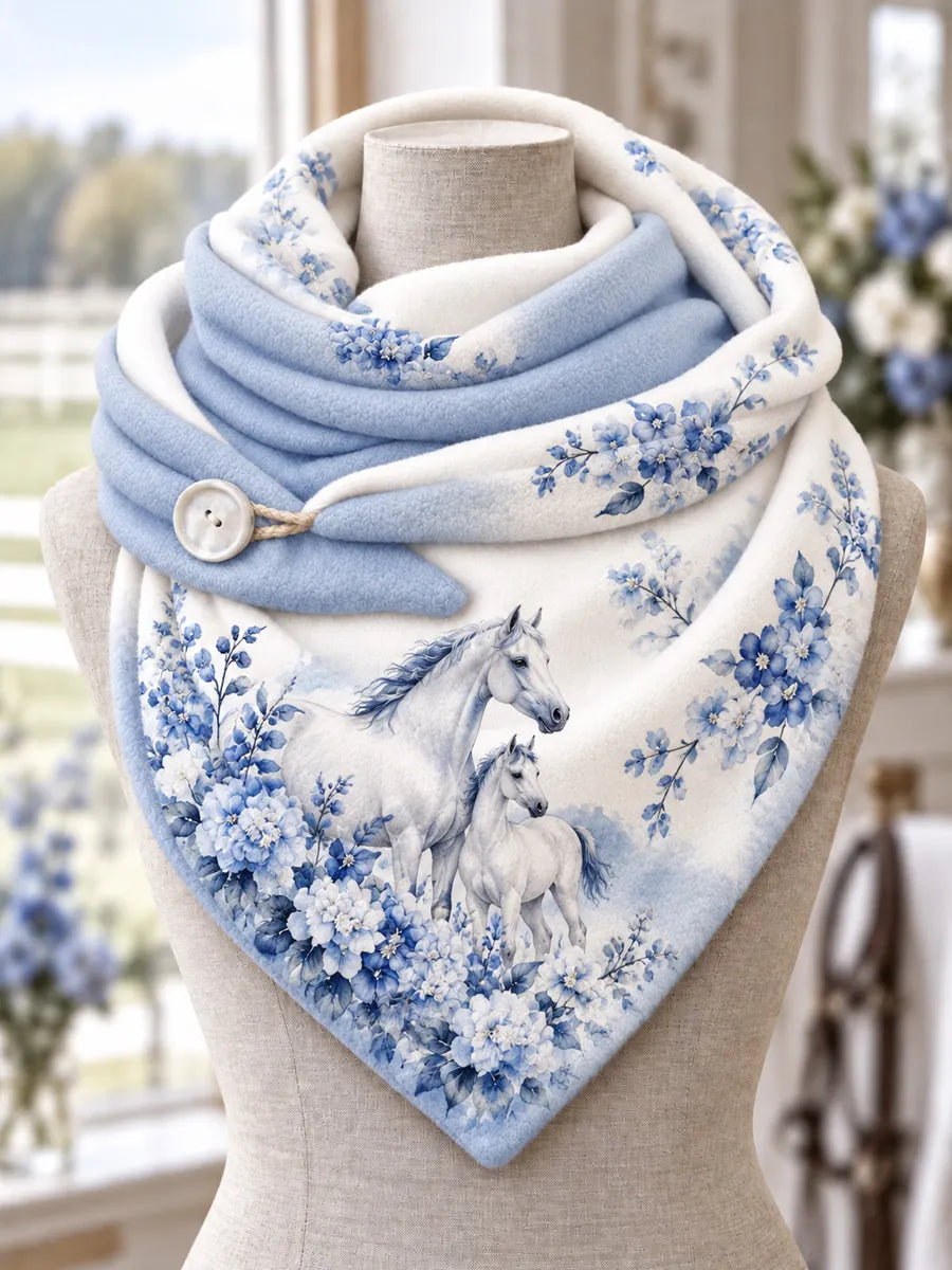 Women's Winter Horse Theme Triangle Scarf – Versatile Everyday & Holiday Accessory