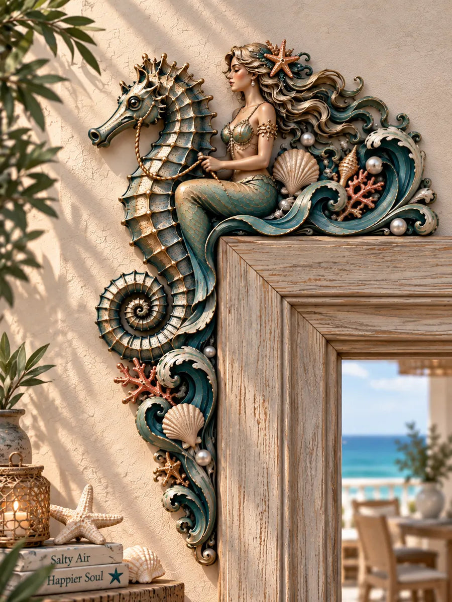 Mermaid & Seahorse Wooden Door Corner Decor