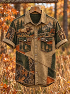 Vintage  Retro Hunting Culture Faith Art Print Short-Sleeve Button-Up Shirt