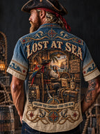 Men’s Vintage “LOST AT SEA” Old Salt Pirate Short Sleeve Shirt