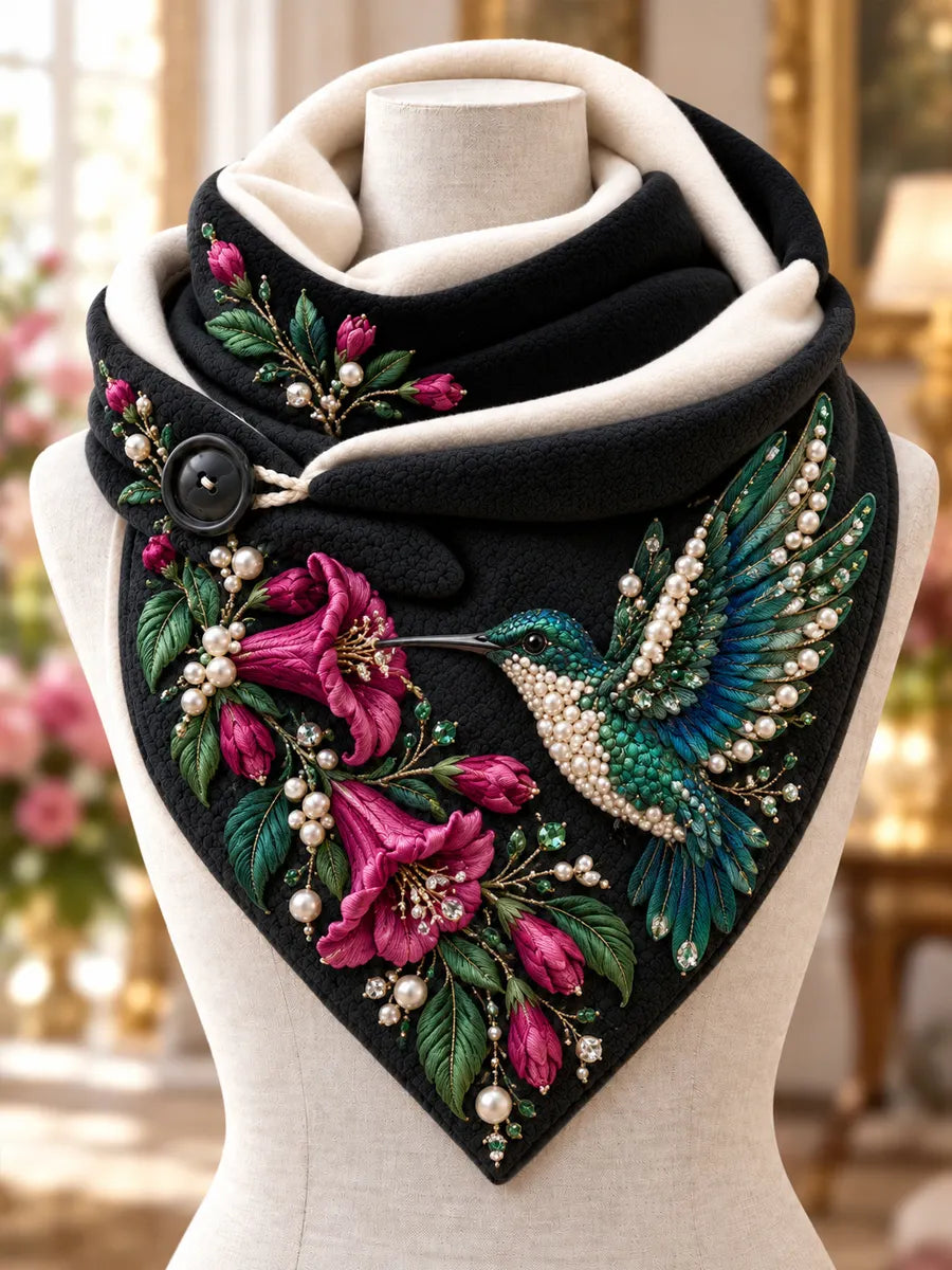 Women's Floral Hummingbird Pattern Triangular Scarf