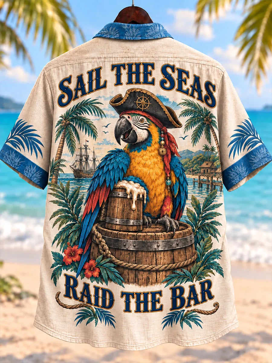 Sail the Seas, Raid the Bar Pirate Parrot Tropical Shirt