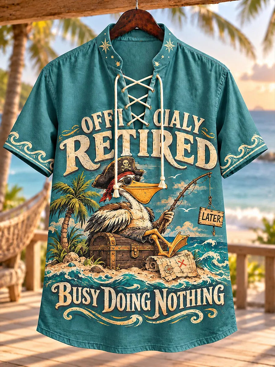 Officially Retired Busy Doing Nothing Pelican Island Men’s Lace-Up Shirt