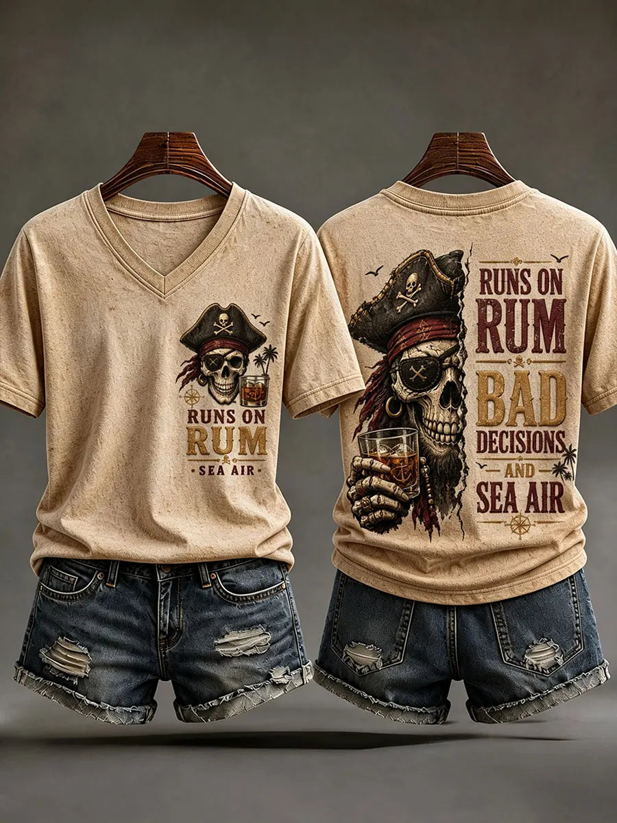 Women's 'Runs On Rum, Bad Decisions, And Sea Air' V-Neck T-Shirts