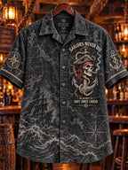 🏴‍☠️ 💀 "Sailors Never Die" Pirate Skull Denim Shirt⚓