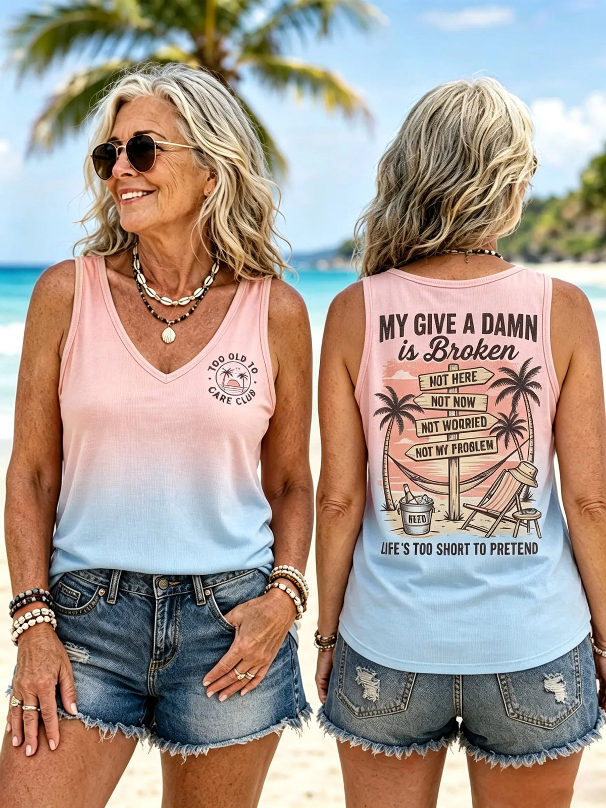 Women's Retro Too Old To Care Club Print Casual Vest