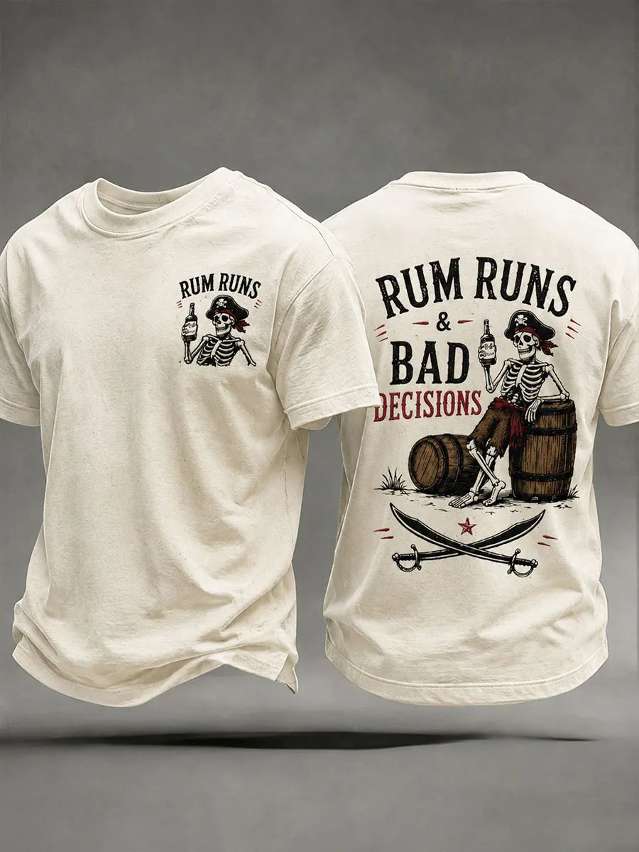 Men's "Rum Runs&Bad Decisions" Fun Pirate Rum Casual T-shirt