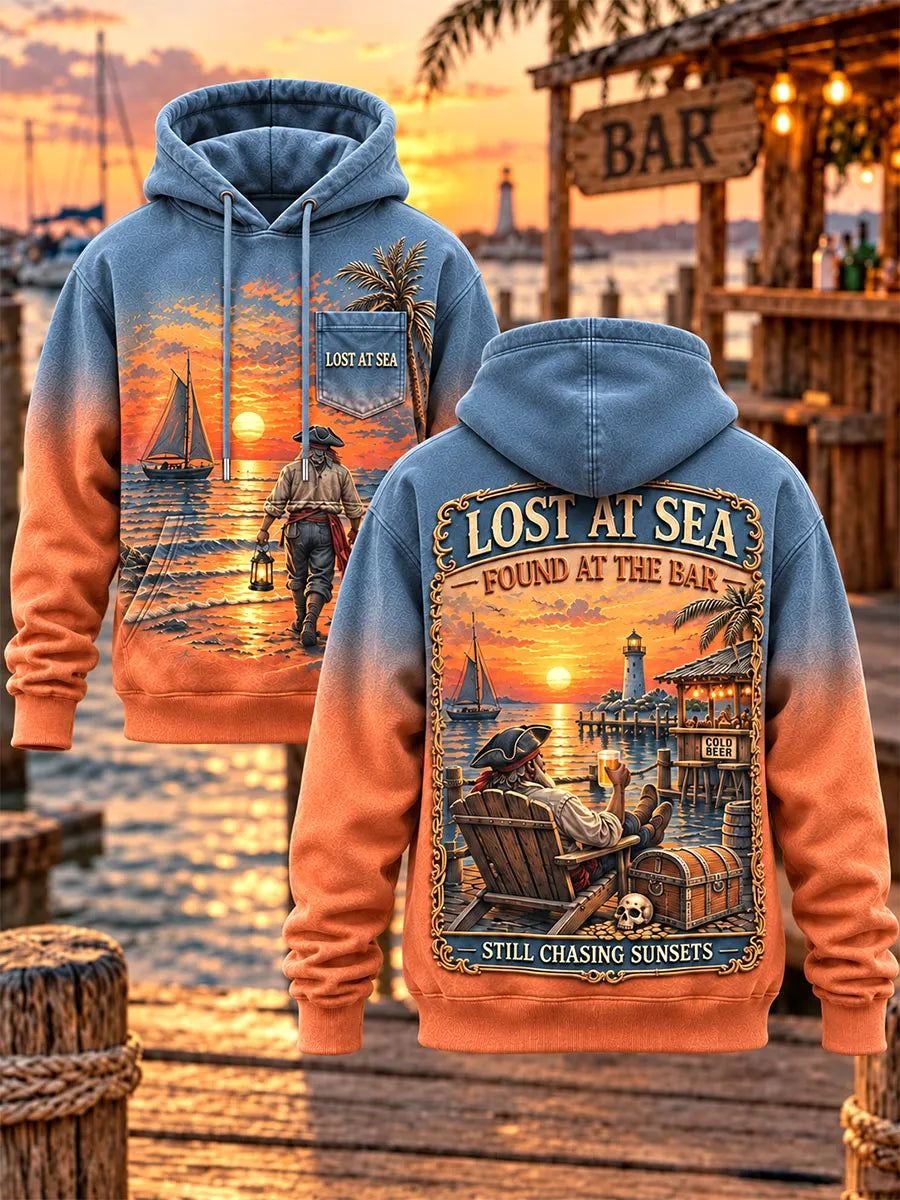 Lost at Sea, Found at the Bar Pirate Sunset Gradient Hoodie