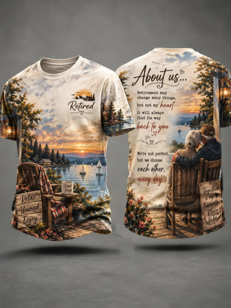 Unisex Older Couple Art Printed T-Shirt