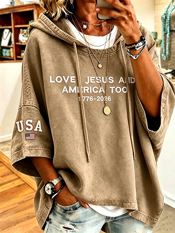 Women's Loves Jesus And America Too1776-2026 Printed Super Large Hoodie