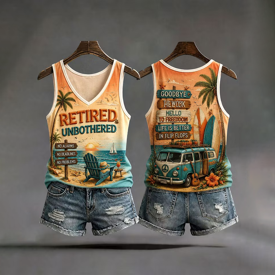 Women's 'RETIRED & UNBOTHERED' V-Neck Vests