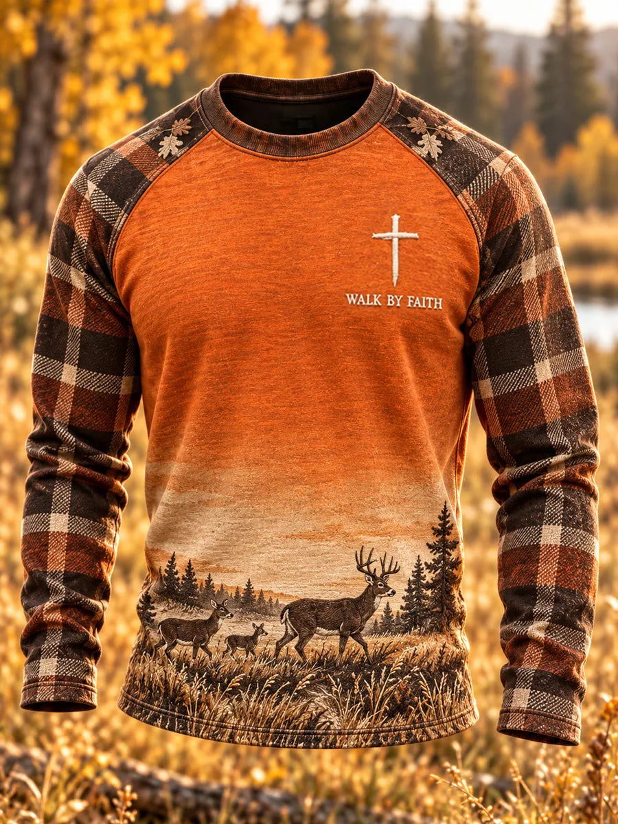 Men’s Vintage Retro Hunting Culture Print Long Sleeve T-Shirt