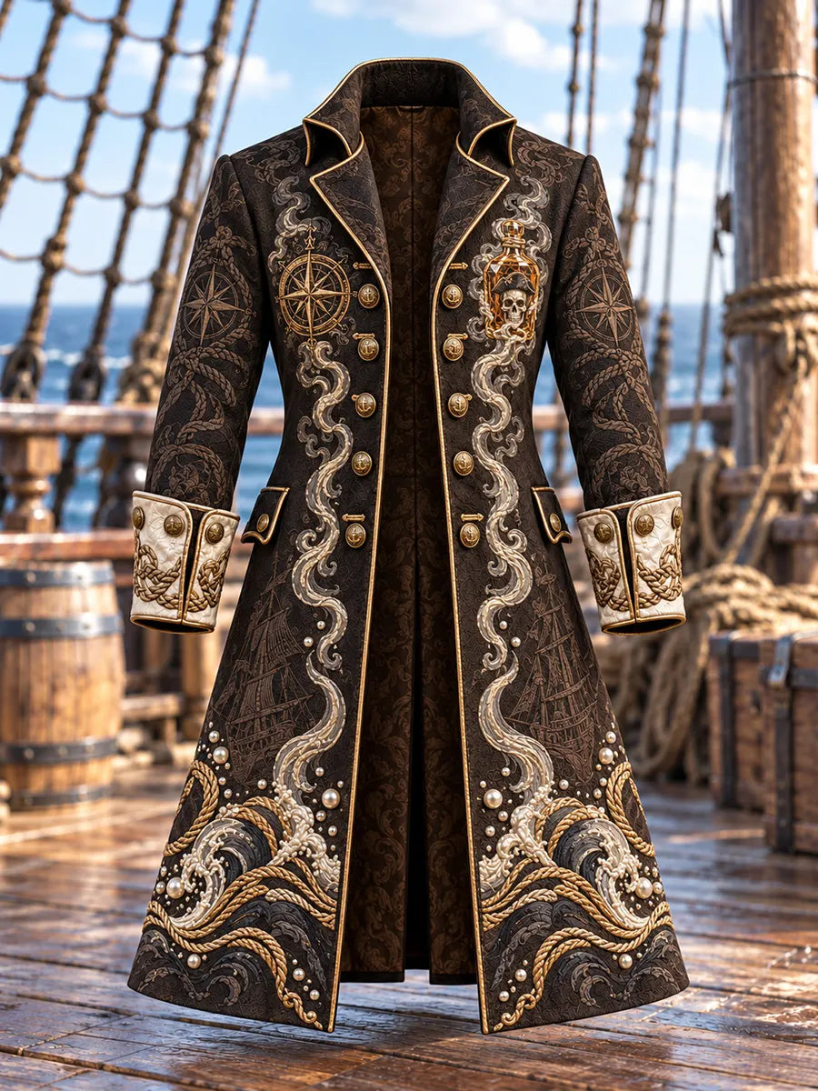 🐙 Men's Kraken & Message in a Bottle Pirate Coat