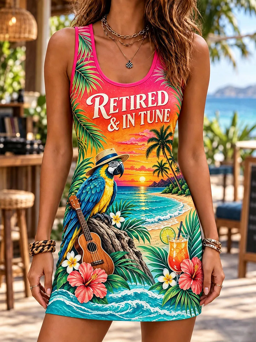 Women’s Retirement Parrot Sunset Sleeveless Dress