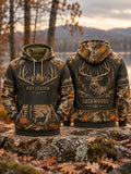 Men's Retro Hunting Culture Print Casual Hoodie