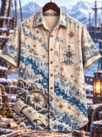 Men's Vintage Arctic Pirate Treasure Map Print Short Sleeve Shirt
