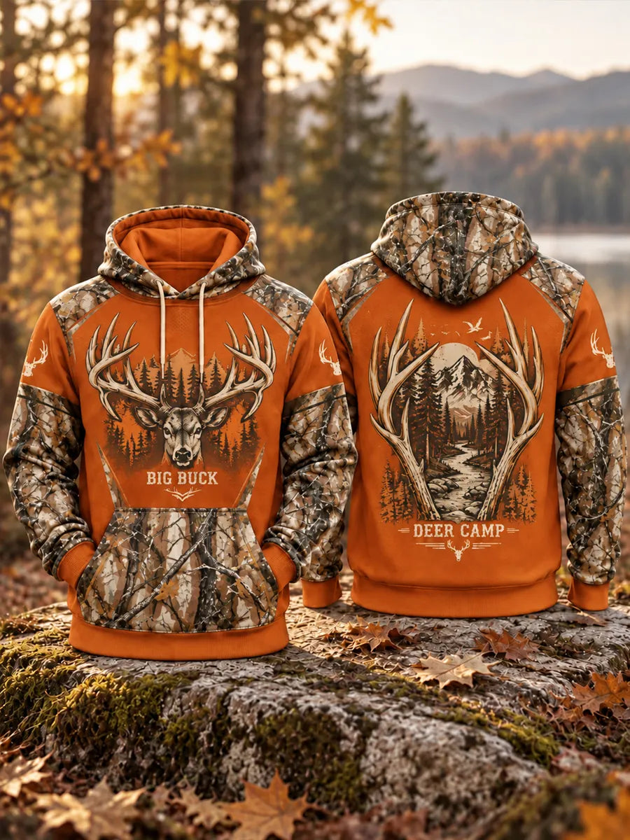 Men's Retro Hunting Culture Print Casual Hoodie