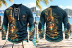 Men's Rum Bottle Pirate Skull Lace-Up Long Sleeve Shirt