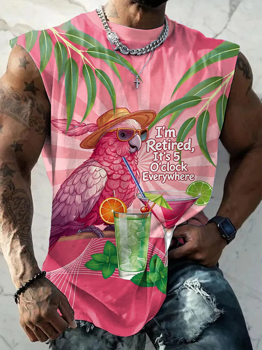 Men's I'm Retired, Itâ€ ̃s 5 O'clock Everywhere Parrot Print Casual Tank Top
