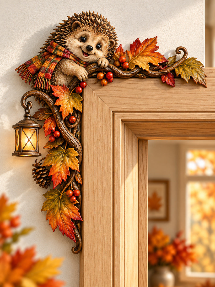 Autumn Hedgehog Wooden Door Corner Decoration