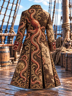 🐙 Vintage Nautical Map & Kraken Octopus Trench Coat