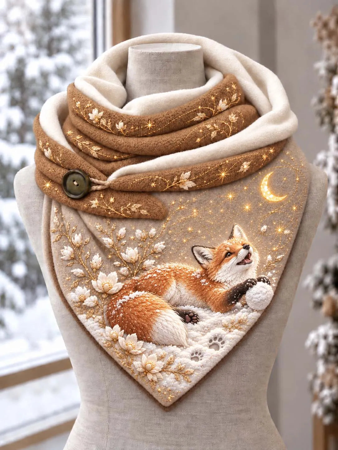 🦊 Enchanted Red Fox Playing in Snow Scarf
