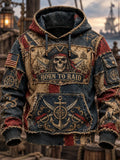 Men's Vintage Pirate Skull Art Print Casual Hoodie