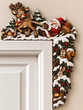 🎅 "Santa and Reindeer in Snowy Woods" Christmas Door Corner Sign