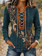 Women's Vintage Retro Hunting Culture Reindeer Print Stitch-Detail Sweatshirt