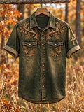 Vintage  Retro Hunting Culture Faith Art Print Short-Sleeve Button-Up Shirt