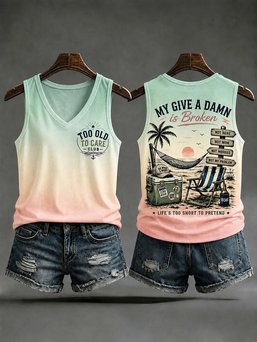 Women's "too old to care club" V-neck vests