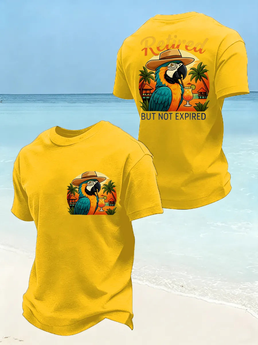 Men's Funny Retired Not Expired Parrot Print Casual Tee