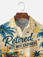 Moisture-Wicking Tropical "Retired Pirate Vacationing Parrot" Slogan Chest Pocket Hawaiian Shirt