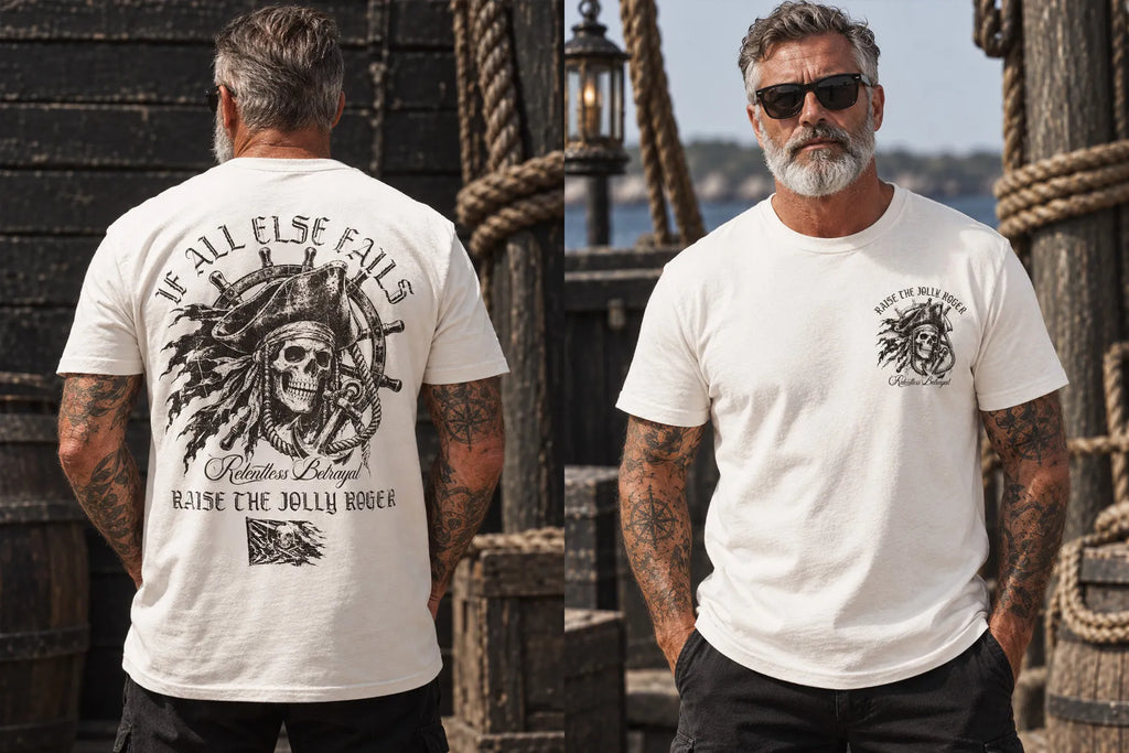 Raise the Jolly Roger Vintage Pirate Print Short Sleeve T-shirt
