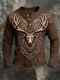 Men's Retro Deer Print Casual Long Sleeve T-Shirt