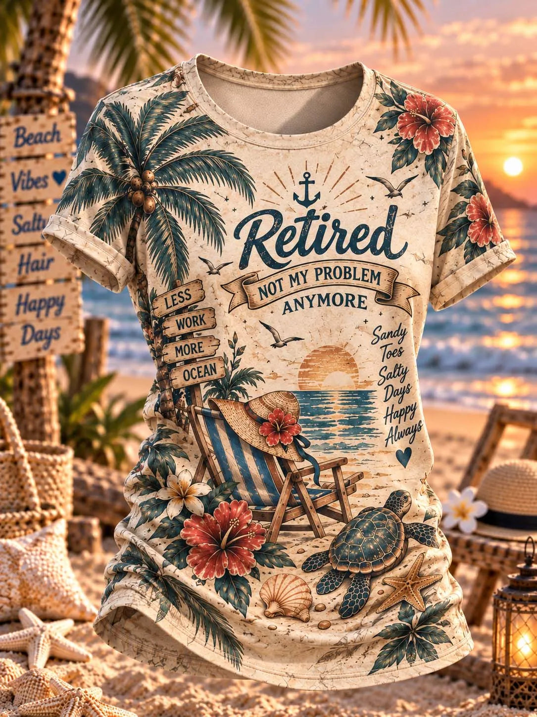 🏖️ Retired Not My Problem Anymore Funny Beach Graphic Tee