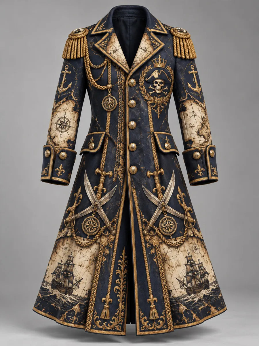 Men’s Fun Pirate-Themed Art Graphic Coat