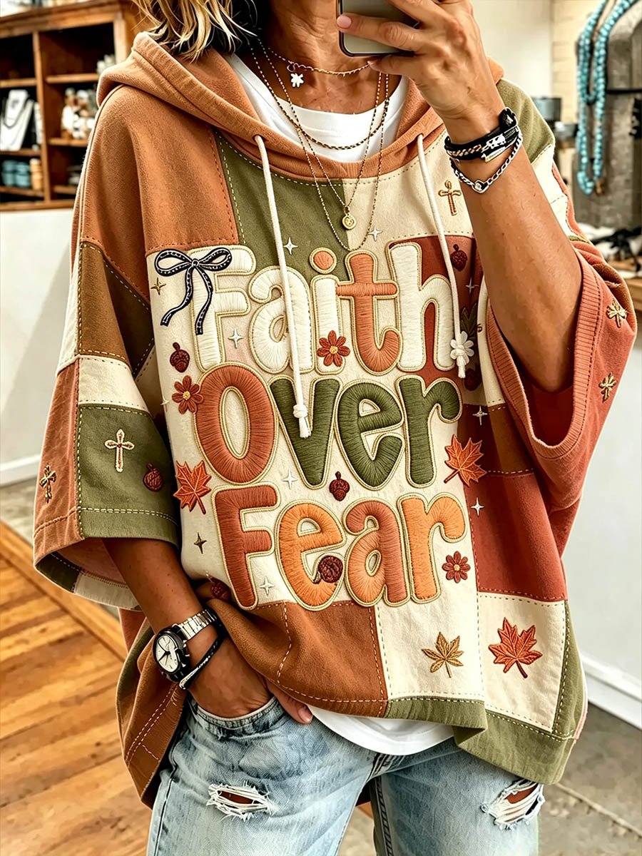 Women's Casual Hoodie with Faith Slogan Print