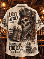 Men’s Vintage Toasting Pirate Skeleton Short Sleeve Shirt