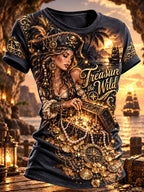 Pirate Woman Treasure Hunt Nautical Graphic T-Shirt