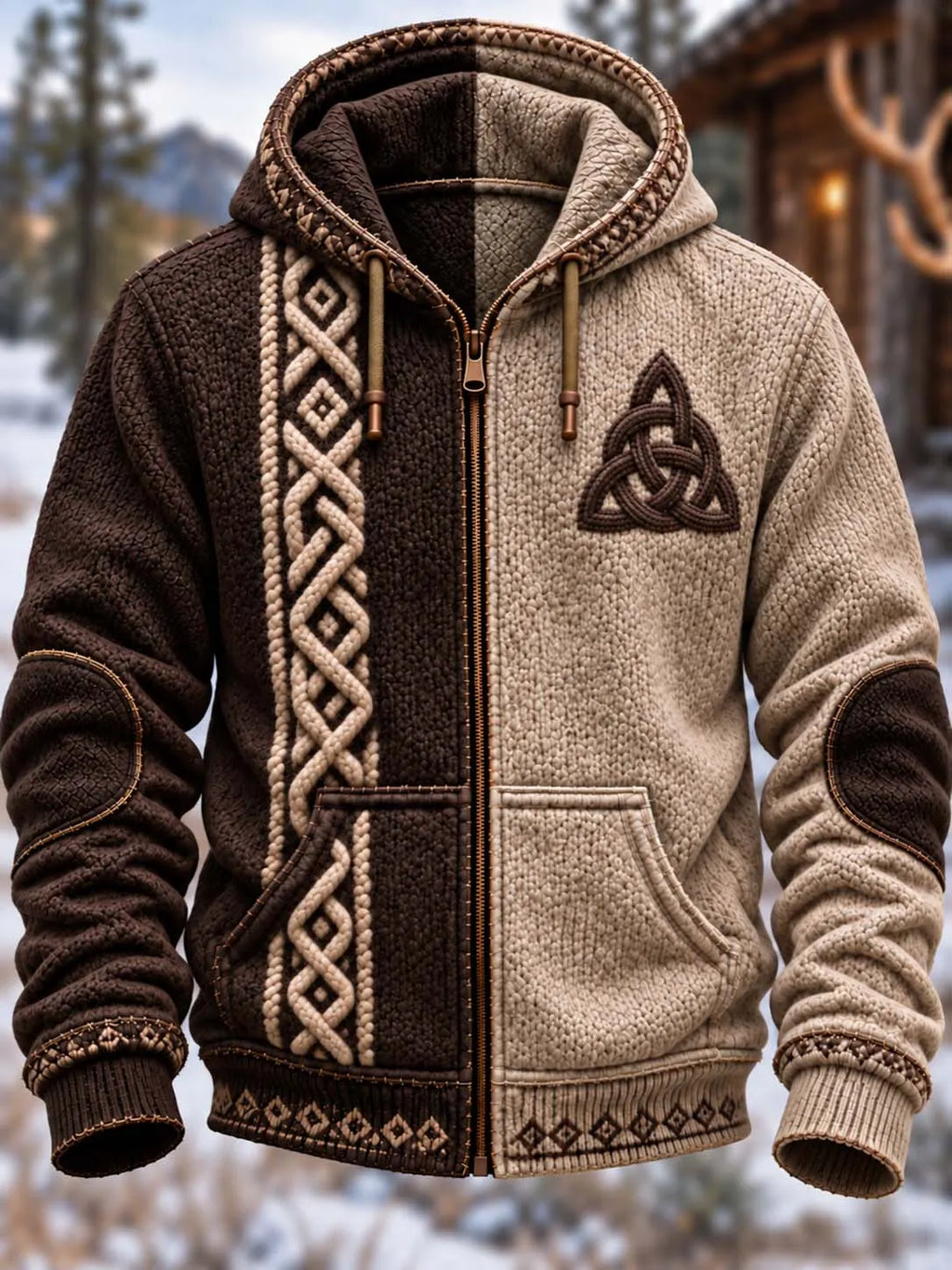 Viking Trinity Knot & Interwoven Braids Brown & Beige Hoodie